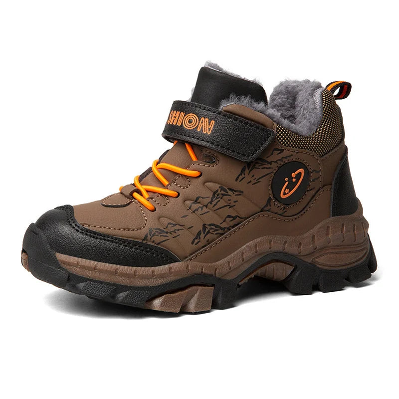 CINESSD Stylish Winter Camp Boys Mountain Climbing Shoes-Durable Hook & Loop Sports Sneakers for Adventurous Kids.