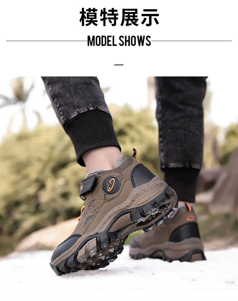 CINESSD Stylish Winter Camp Boys Mountain Climbing Shoes-Durable Hook & Loop Sports Sneakers for Adventurous Kids.