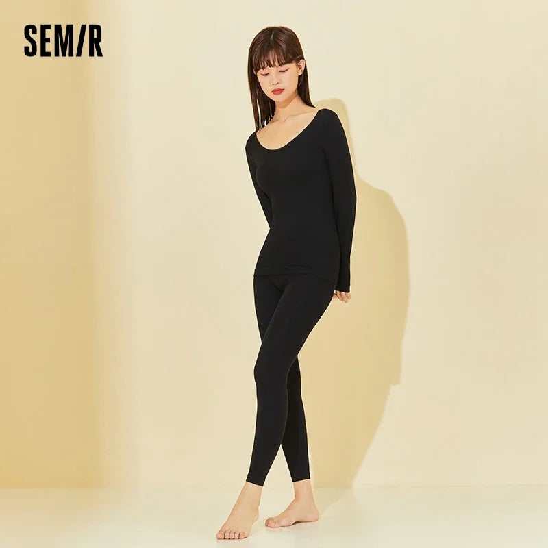 Semir Thermal Underwear Women Base Fashionable Inner Wear Warm Brushed Thickened Spring Long-Sleeved Suits