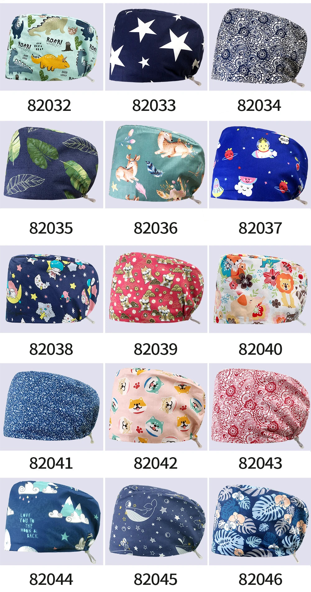 NiaaHinn Cotton Scrub Cap Pet Grooming Work Hat with Elastic Buckle Printing Frosted Laboratory Work Accessories Unisex Nursing Cap