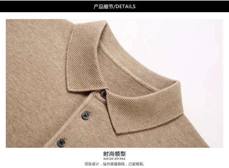 Autumn and Winter New Men's 100 Pure Wool Sweater Lapel Pullover T-shirt Polo Collar Wool Knitted Long Sleeve Fashion Sweater