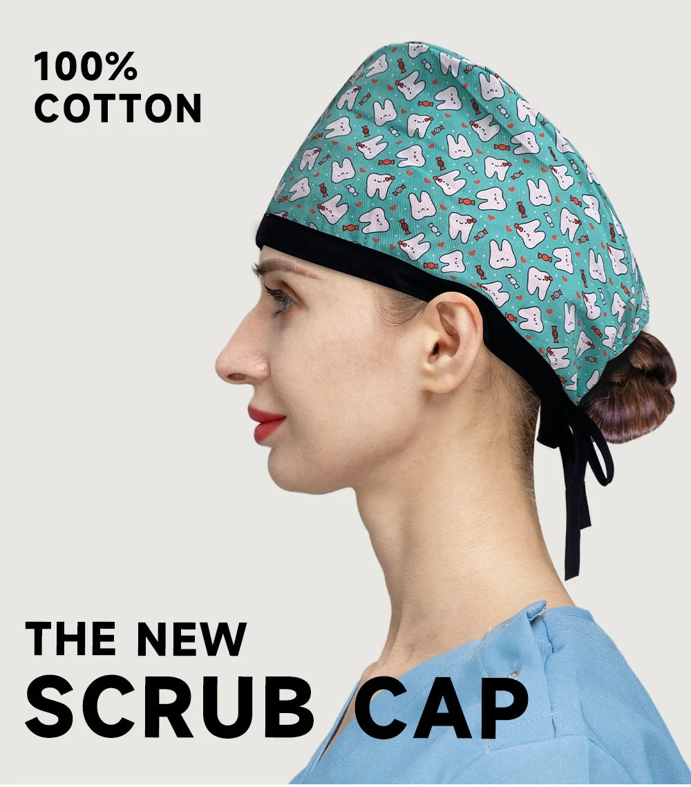 Cotton Cartoon Print Hat Adjustable Working Caps Beauty Salon Nursing Cap Unisex Surgical Hat Wholesale Scrub Caps