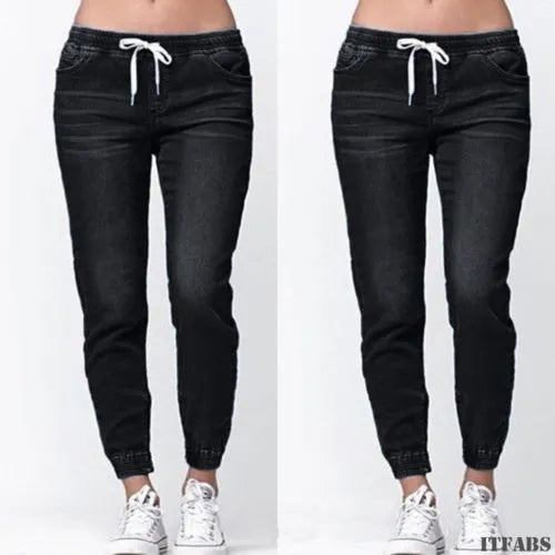 High-Waisted Casual Jogger Elastic Sexy Skinny Pencil Drawstring Jeans For Women.