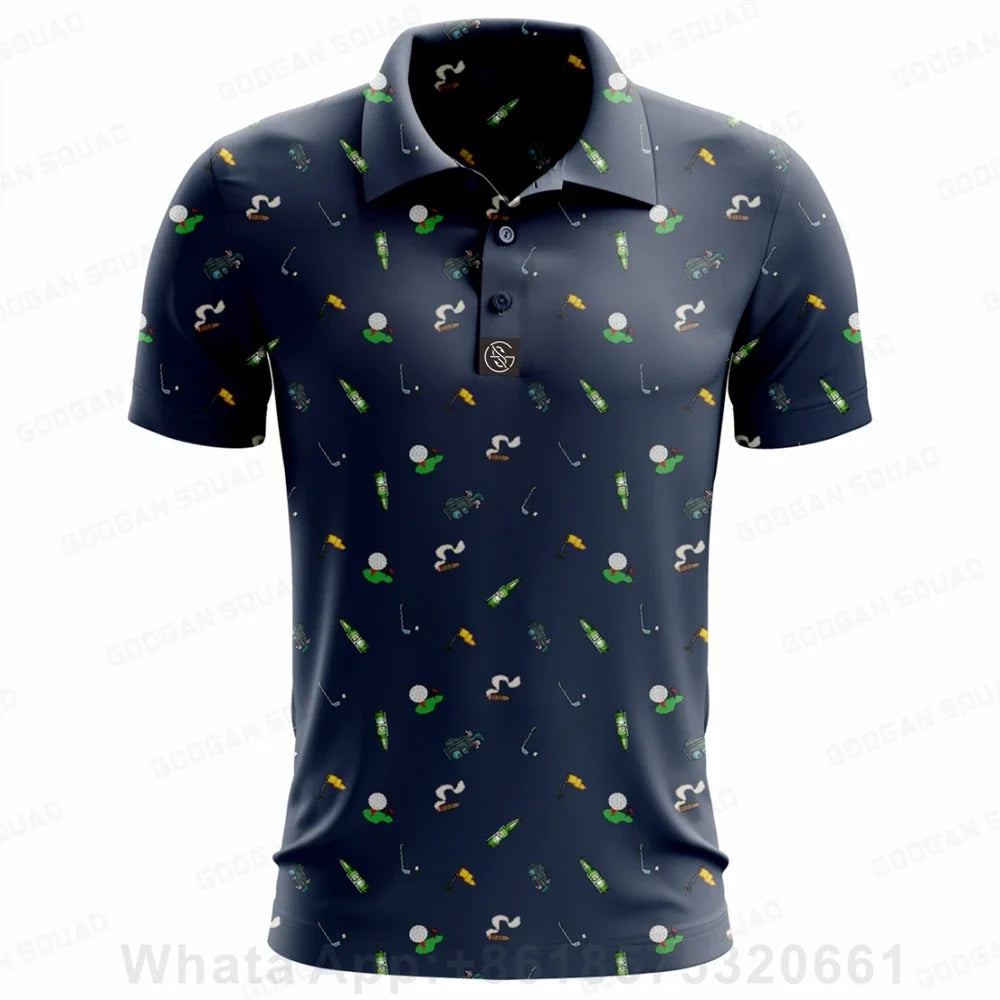 NoEnName_Null Golf Shirt for Men Casual 100% Polyester Shirt  High Quantity Turn Down Collar Polo Shirt.