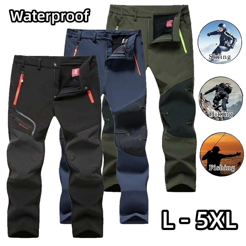 CalmFast Men's Autumn Winter Outdoor Trousers - Windproof, Waterproof, Breathable Fleece Long Pants for Hiking, Camping, Climbing, and Skiing