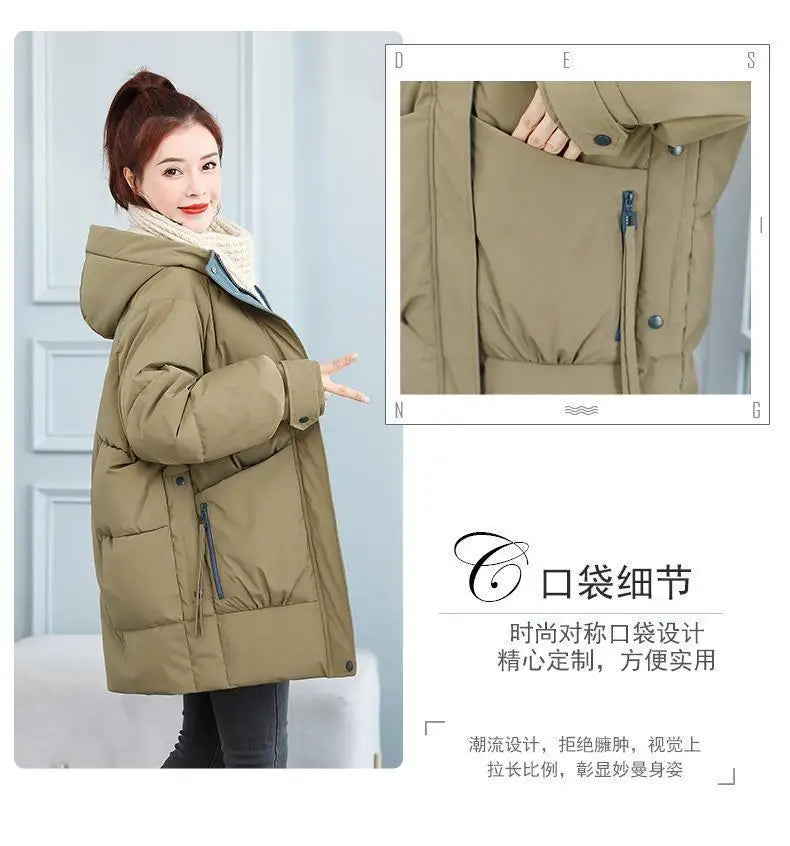 Women's Winter/Autumn Thick Cotton Parka with Zipper Closure.