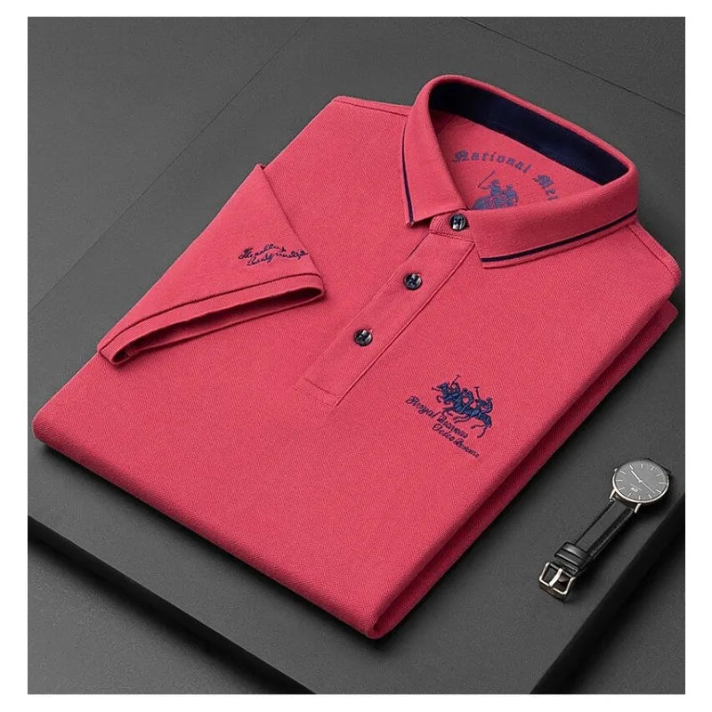 Summer New Men's Embroidered Polo Collar 100% Cotton Short Sleeved Polo Shirt Fashion Solid Color Casual Top .