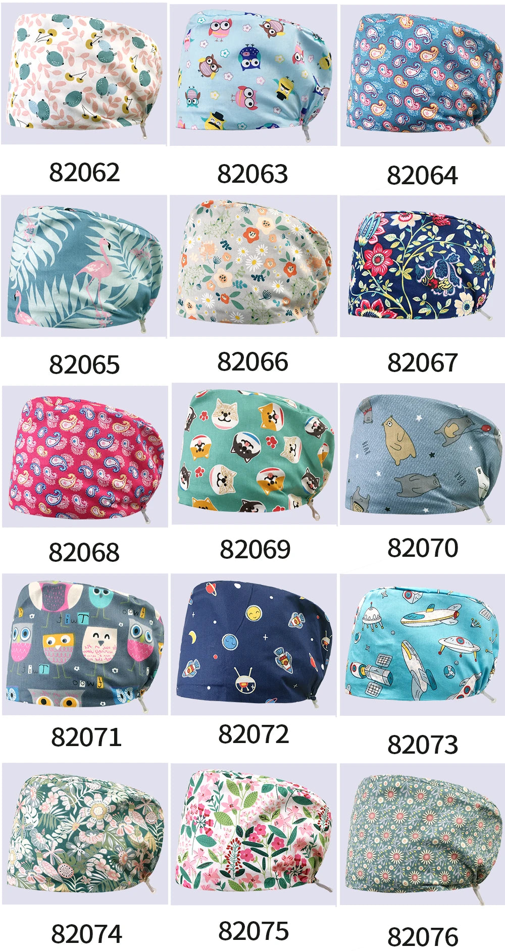 NiaaHinn Cotton Scrub Cap Pet Grooming Work Hat with Elastic Buckle Printing Frosted Laboratory Work Accessories Unisex Nursing Cap