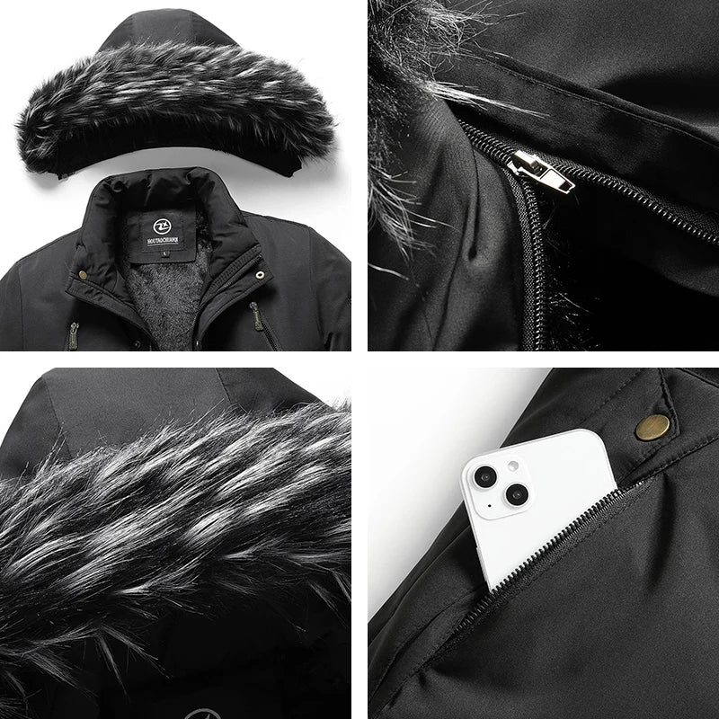 Winter Men Warm Parkas Windproof Casual Cotton Jacket With Fur Collar Thicken Outwear Detachable Hat Jacket.