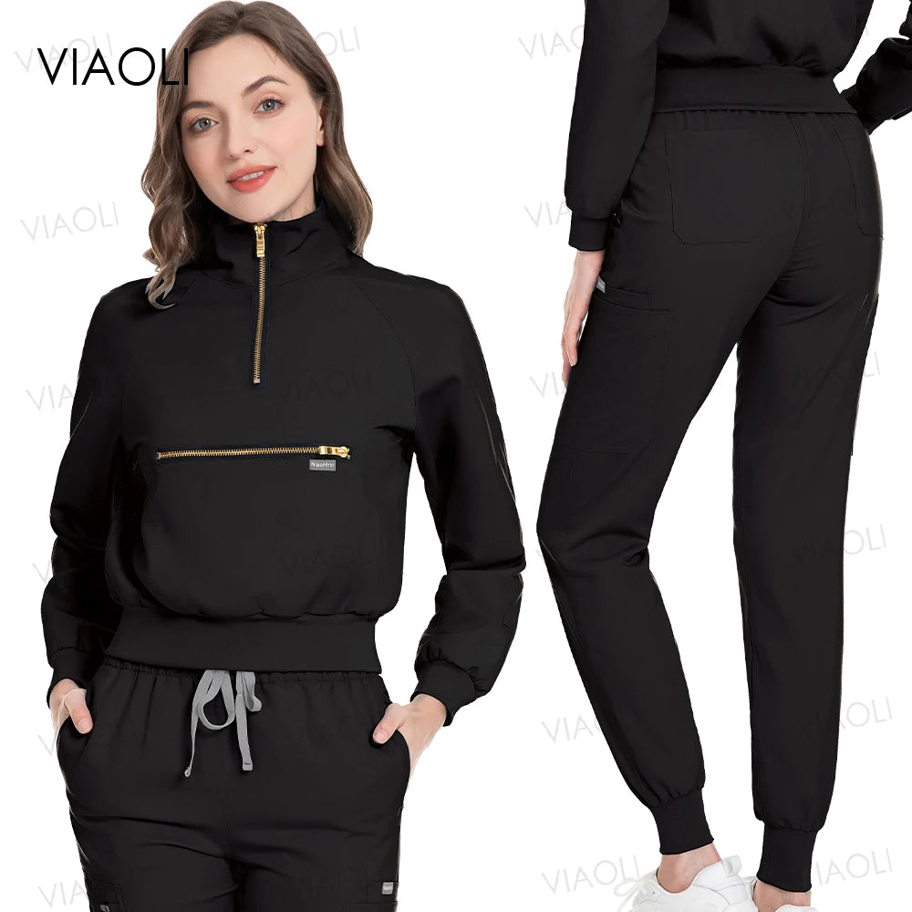 VIAOL High-Performance Medical Scrubs-Long Sleeve Jacket & Jogging Pants Set.