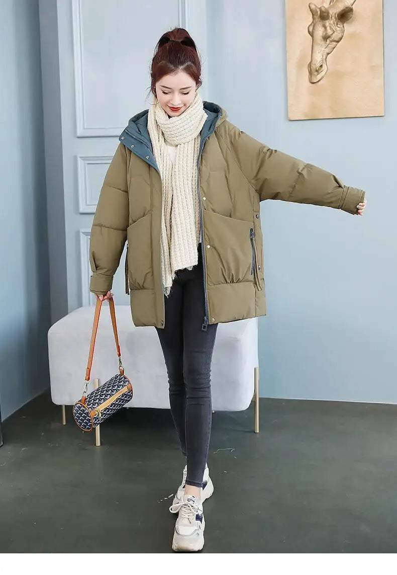 Women's Winter/Autumn Thick Cotton Parka with Zipper Closure.