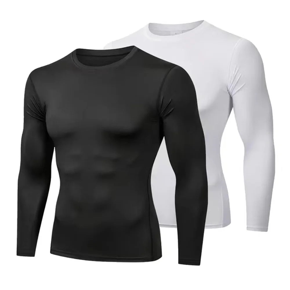 Men's All Season Compression Workout Shirts Quick-Dry Polyester-Spandex Long Sleeve - All Seasons Base Layer for Gym & Running.