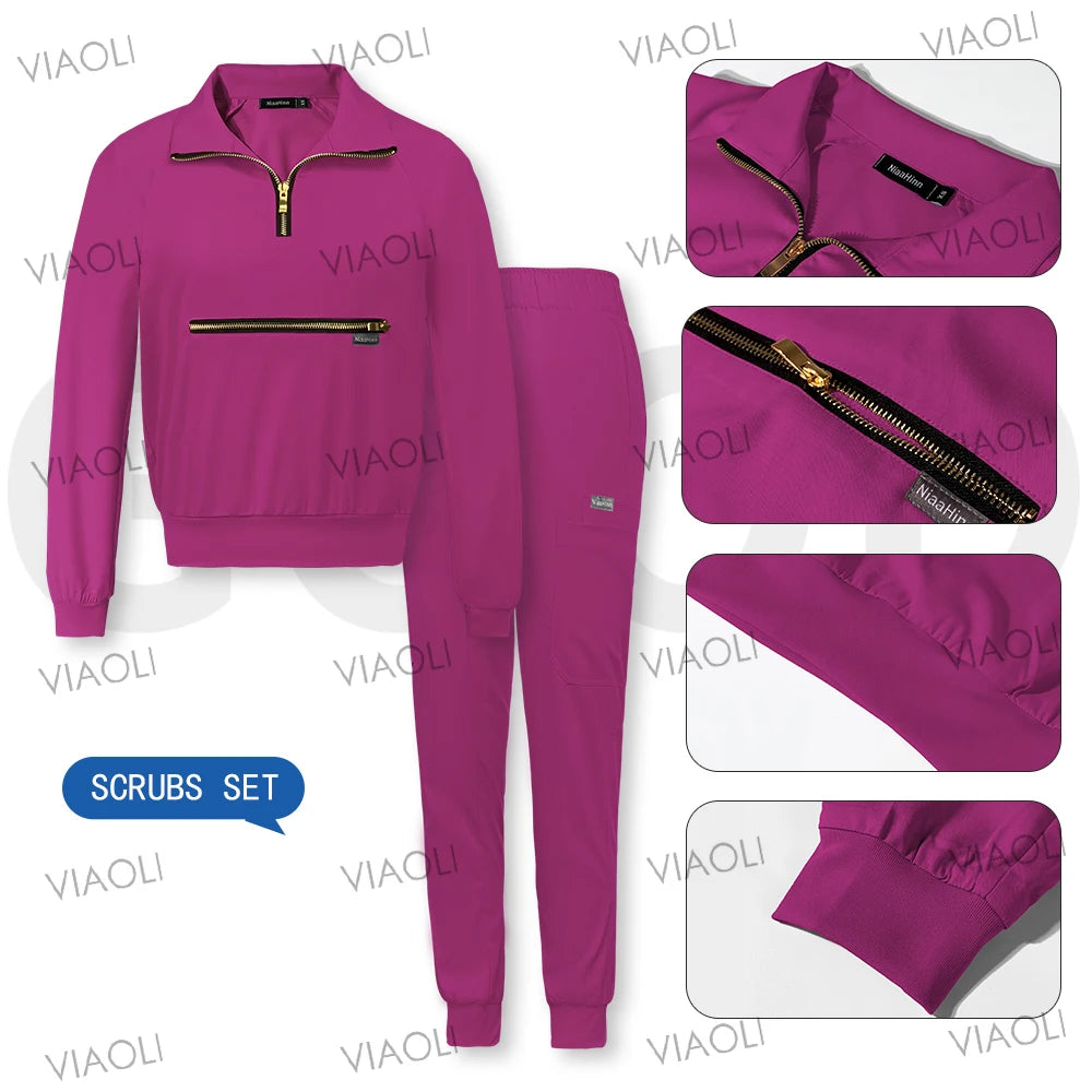 VIAOL High-Performance Medical Scrubs-Long Sleeve Jacket & Jogging Pants Set.