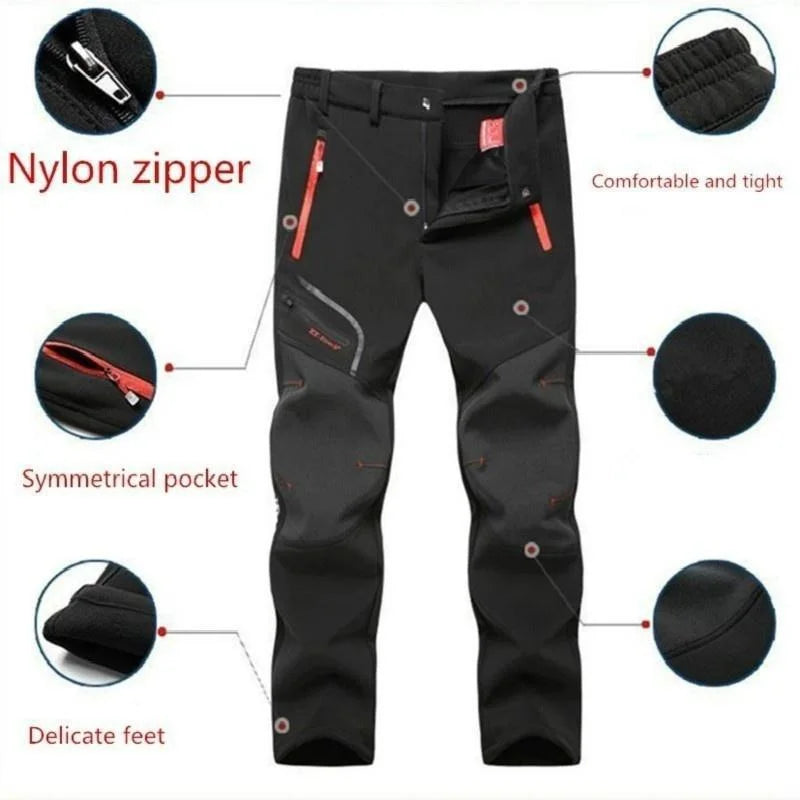 CalmFast Men's Autumn Winter Outdoor Trousers - Windproof, Waterproof, Breathable Fleece Long Pants for Hiking, Camping, Climbing, and Skiing