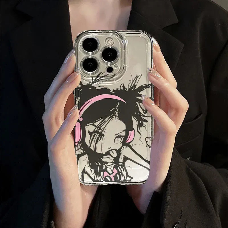 Naughty Girl Y2k Japanese Style Cellphone Case Iphone 14 Plus 1 12 13 Pro Xs Max Cover Transparent Goth Punk Iphone 7 8 Xr Case