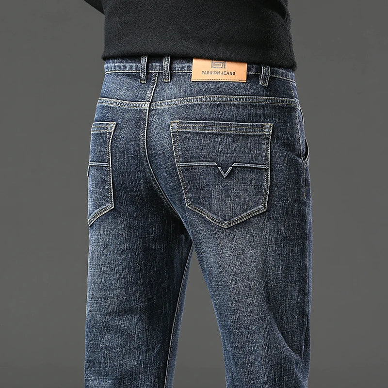 Men's Spring Straight Jeans Baggy Soft Stretch Casual Business Brand.