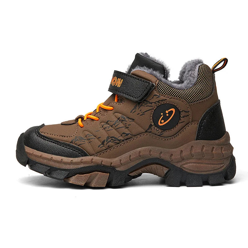 CINESSD Stylish Winter Camp Boys Mountain Climbing Shoes-Durable Hook & Loop Sports Sneakers for Adventurous Kids.