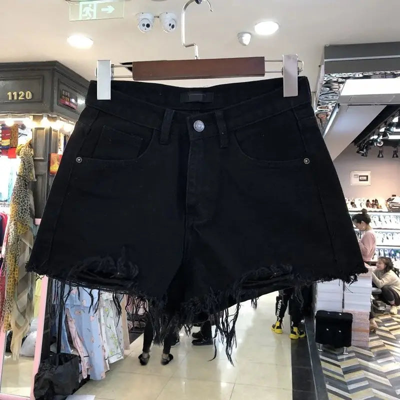 Women High Waist Ripped Denim Shorts for Spring and Summer.