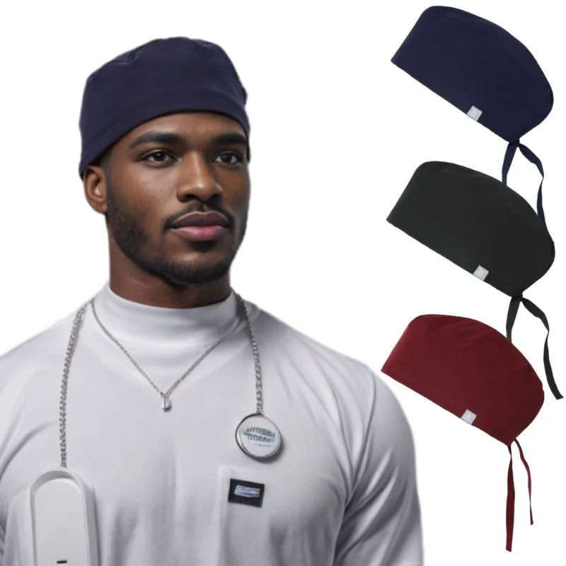 Unisex Scrub Hat with Sweat-absorbent Beauty Salon Working Cap Cartoon Printing Tooth Check Work Hat Wholesale Nurse Accessories