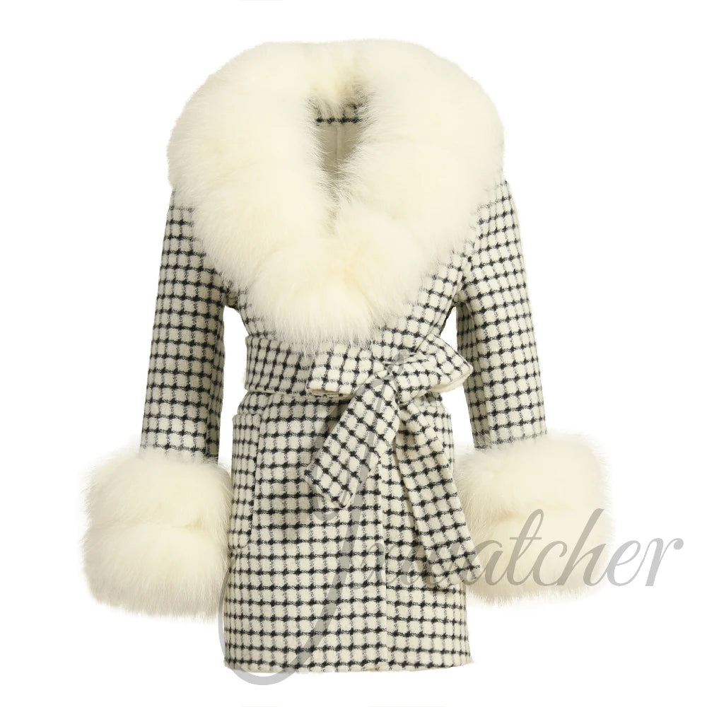 Jxwatcher Girls' Cashmere Wool Winter Coat with Luxurious Real Fox Fur Collar-Mid-Length Fashion Overcoat for Autumn & Casual Wear.