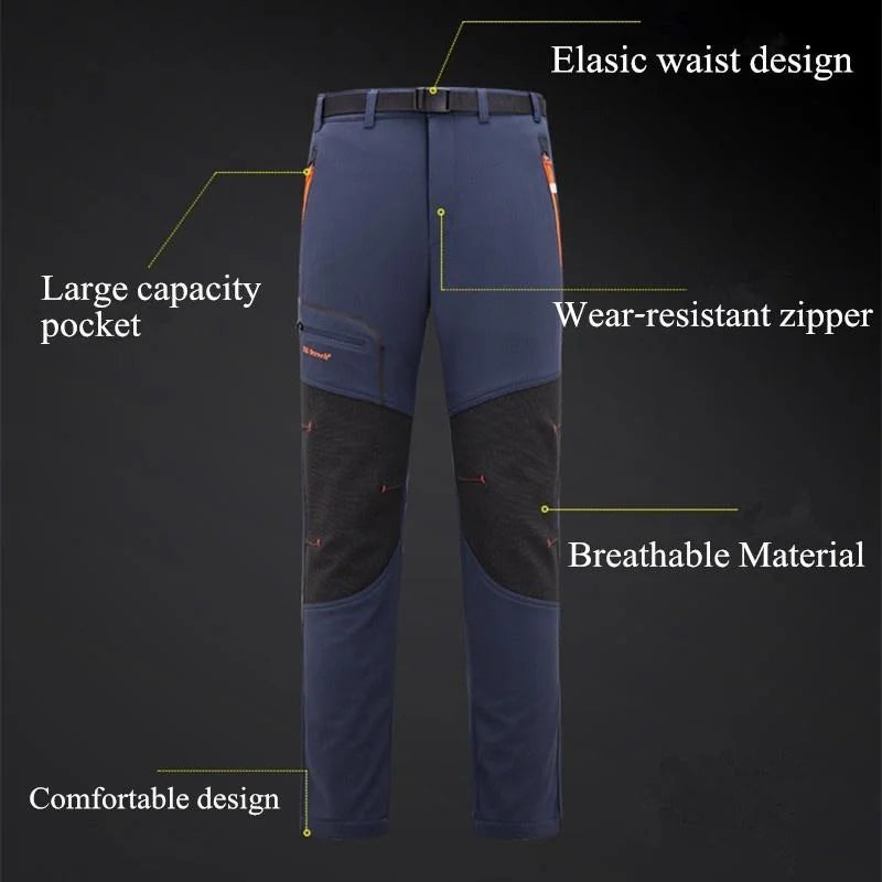 CalmFast Men's Autumn Winter Outdoor Trousers - Windproof, Waterproof, Breathable Fleece Long Pants for Hiking, Camping, Climbing, and Skiing